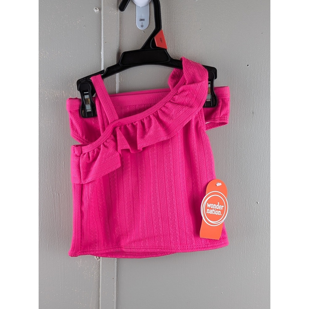 Wonder Nation Girls Hot Pink Ruffle One Shoulder Skirted Swimsuit Set 2T NWT